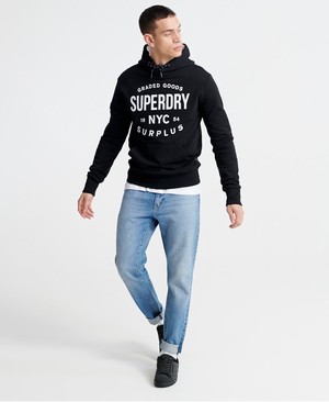 Superdry Surplus Goods Graphic Loopback Férfi Kapucnis Pulóver Fekete | SCWEZ5914